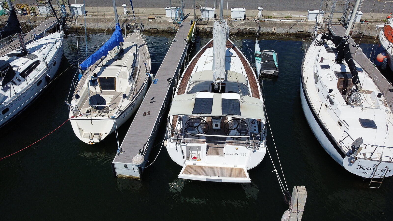 2014 Hanse 385 "Effortless" for sale, Honolulu Hawaii &mdash; Overhead from astern, swim platform down (photo 4 of 29)